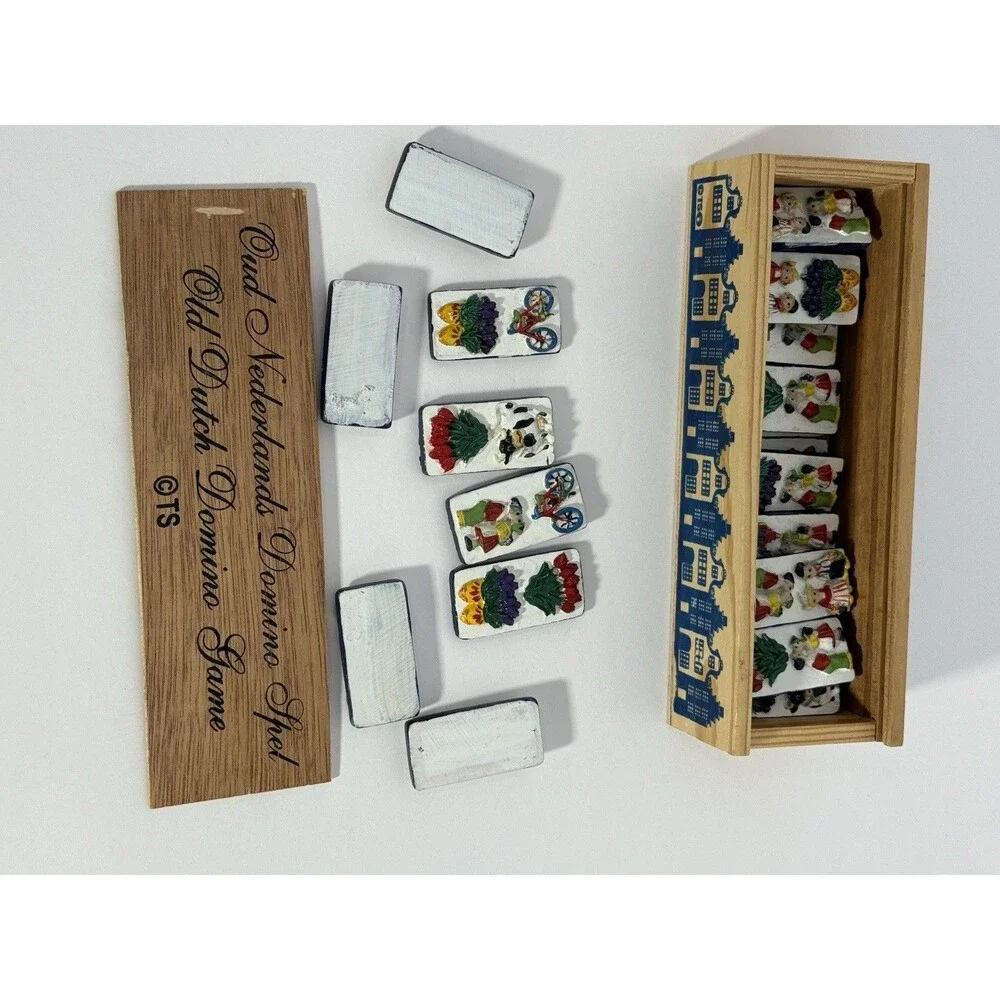 TS Old Dutch Domino Game Dutch Theme Wooden Box Complete Game Set